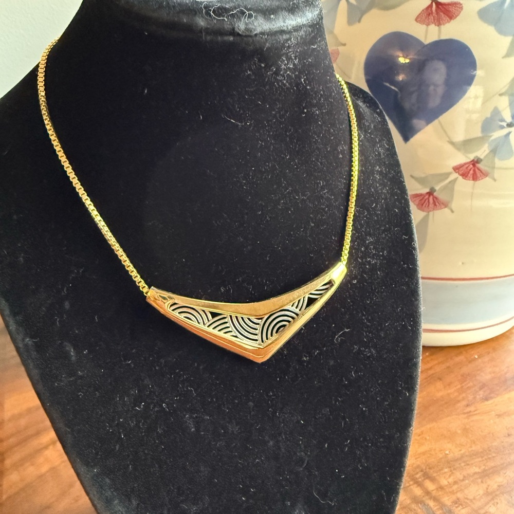 Vintage Gold Necklace with Silver Geometric Accents